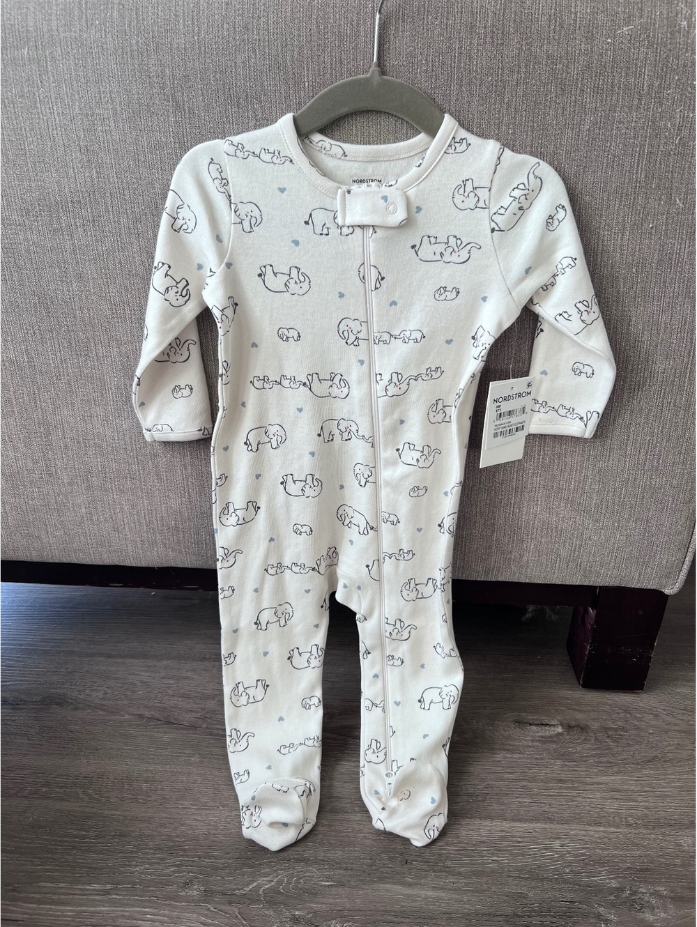 Nordstrom Baby footed sleeper pajamas with gray elephant print
